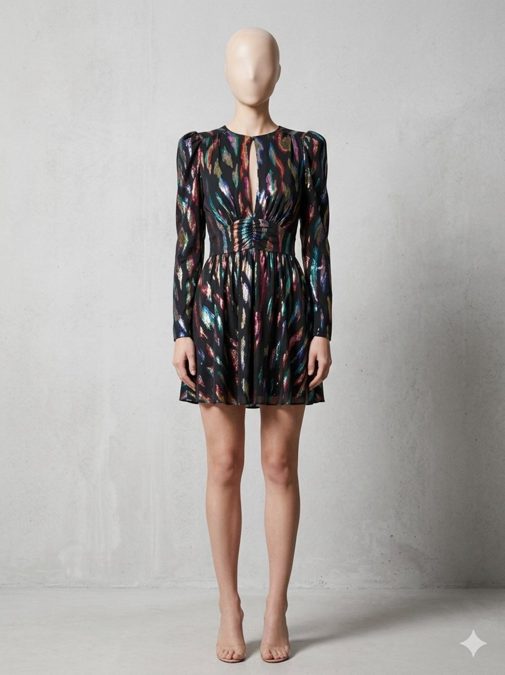 LINI Metallic Multi-Color Patterned Mini Dress on Black